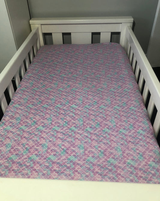 mermaid scales, flannelette cot sheet, nursery