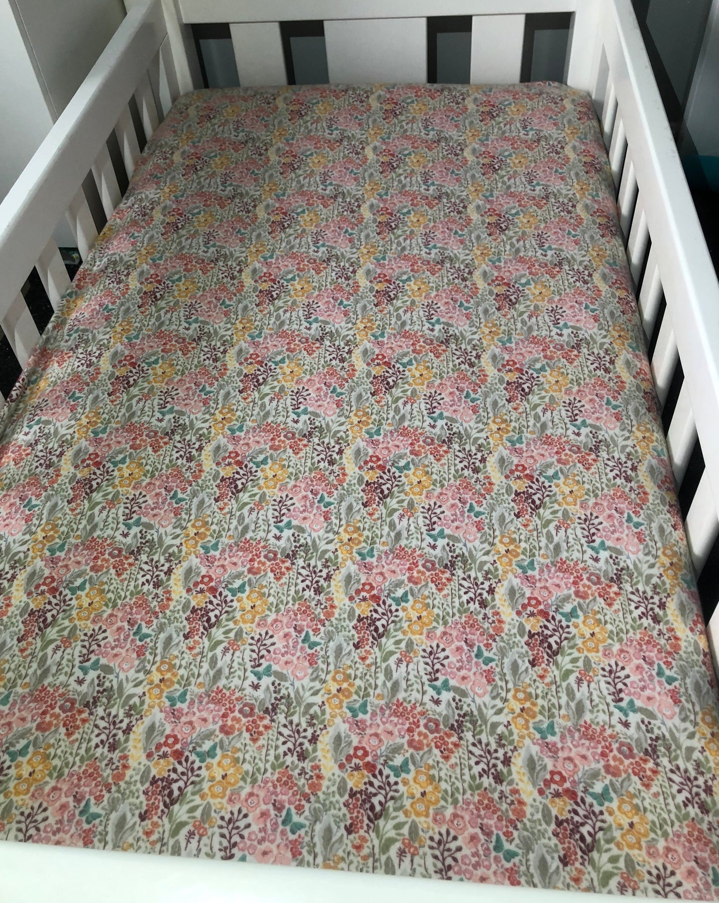 wildflowers, flannelette cot sheet, nursery, floral