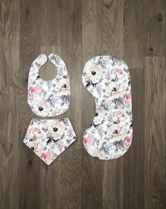 bibs, bandana bibs, feeding bibs, burp cloths, baby essentials, floral