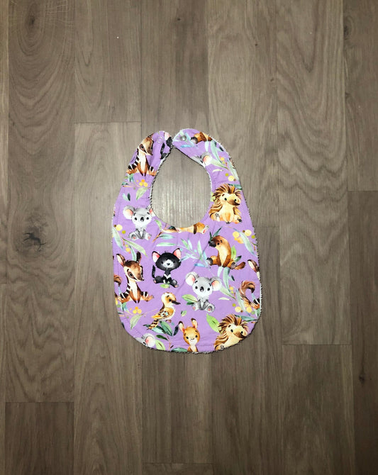 aussie animals bibs with purple background