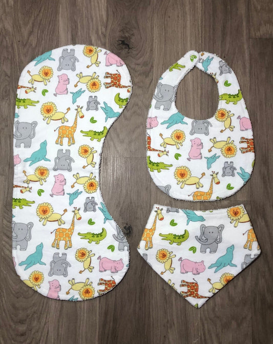 bibs, burp cloths, baby products, baby animals