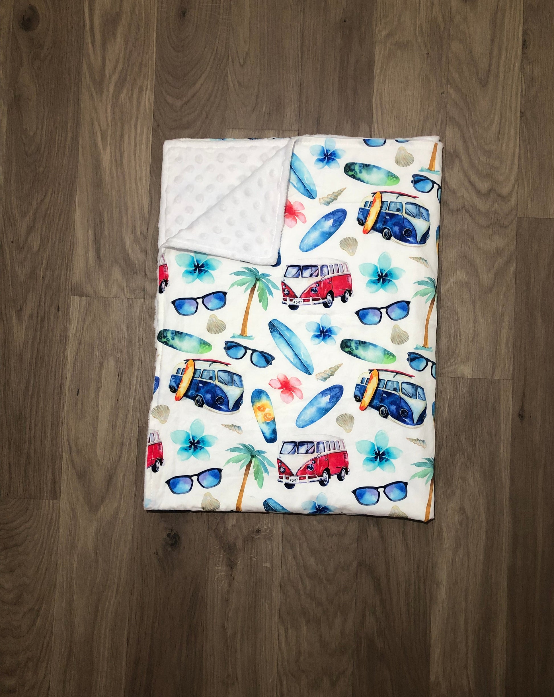 pram blanket, handmade blanket, kombi, gender neutral, surf boards