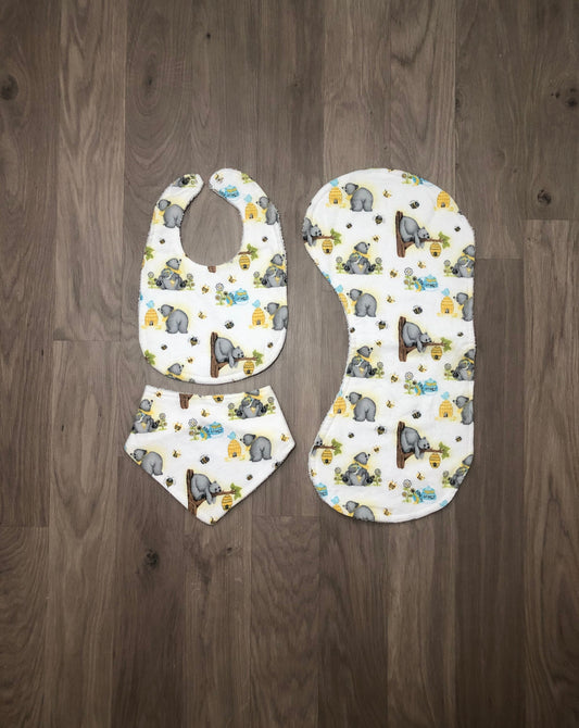 honey bear bib & burp cloth set