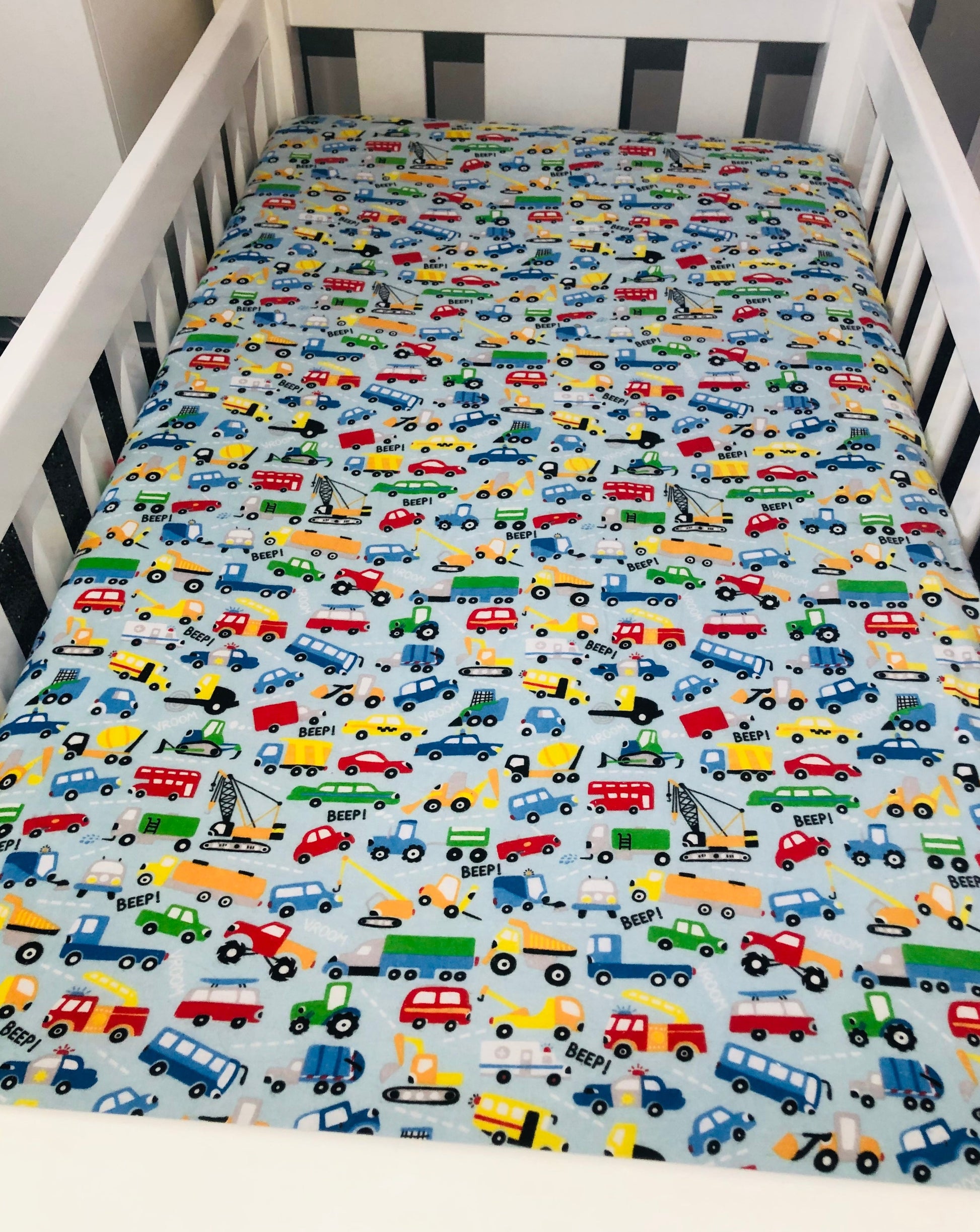 flannelette cot sheet, nursery, car, trucks & tractors