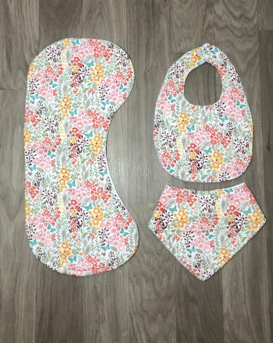 Wildflower, bibs, burp cloths, handmade, flowers 