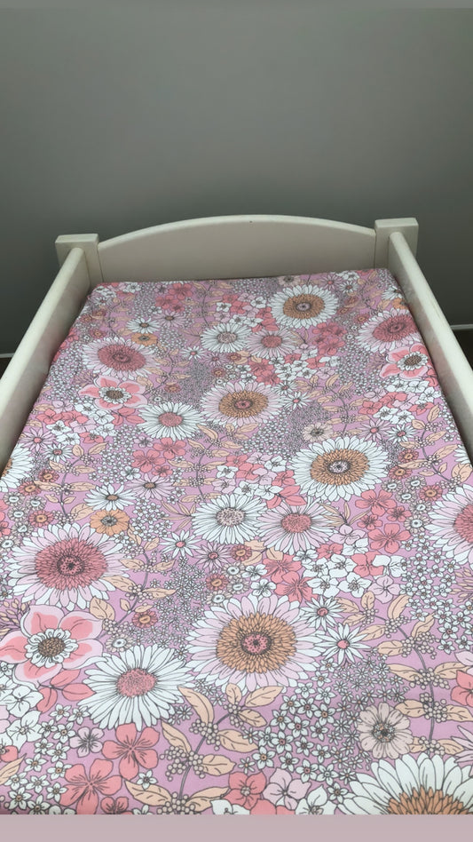 Sadie floral- pink - change mat cover/fitted bassinet sheet